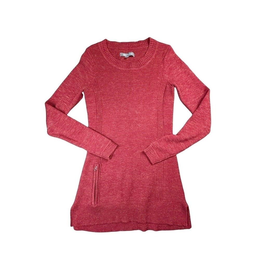 Title Nine Womens Red Wool Blend Ribbed Longline Tunic Sweater XS Zip Pocket